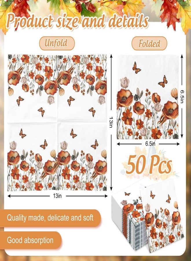 JarThenaAMCS 50Pcs Fall Floral Paper Napkins Vintage Autumn Wildflower Luncheon Napkin Flower Dessert Dinner Hand Napkin for Thanksgiving Harvest Wedding Birthday Party Supplies - Image 2